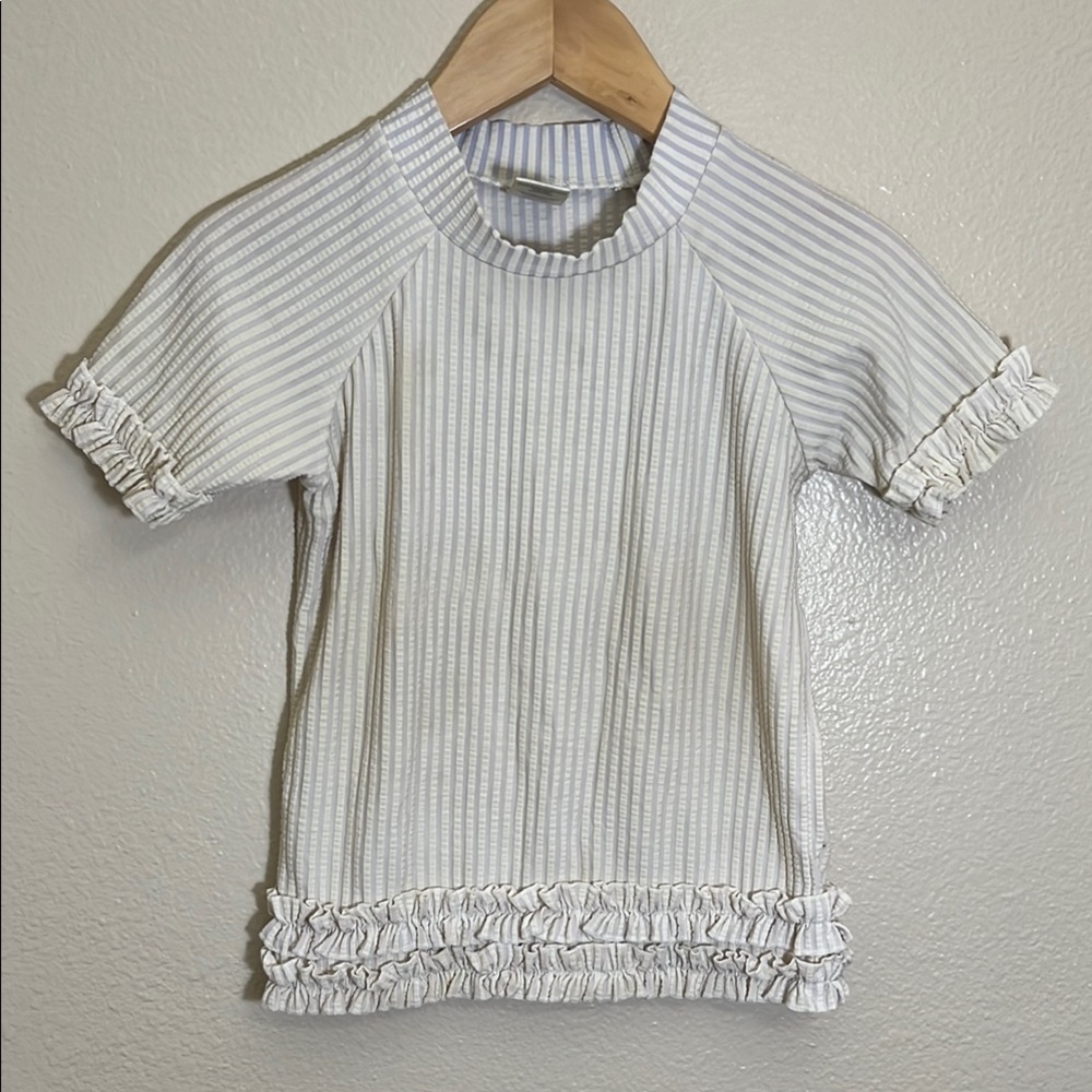 Ruffle Butts Cream Ruffle Trim Swim Rashguard